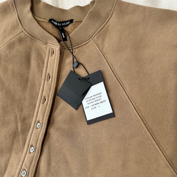 Marissa Webb SO UPTIGHT PLUSH PLUNGE HENLEY SWEATSHIRT IN LIGHT MOCHA - Picture 10 of 14